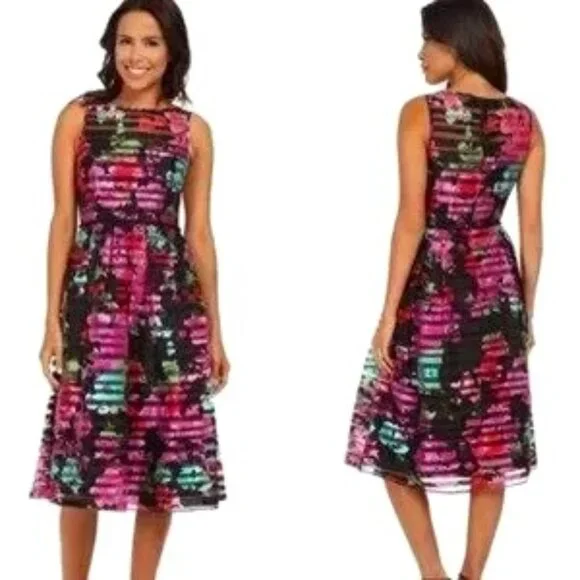 Tahari | Dresses | Womens Tahari Shawn Illusion Floral Embroidered Fit  Flare Dress Size 4 | Poshmark